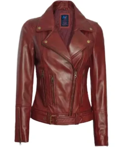 Burgundy Biker Jacket Ladies
