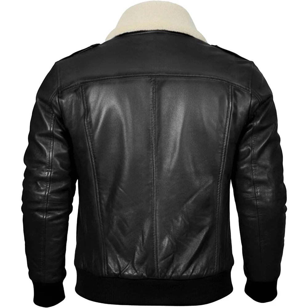 A2 Aviator Leather Jacket With Shearling Fur Collar - Image 4
