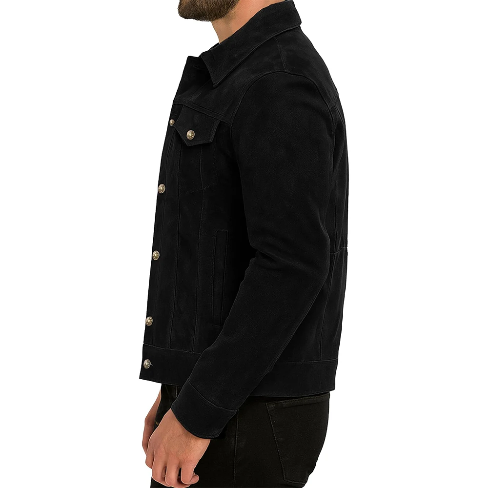 Men's Suede Leather Trucker Jacket - Image 6