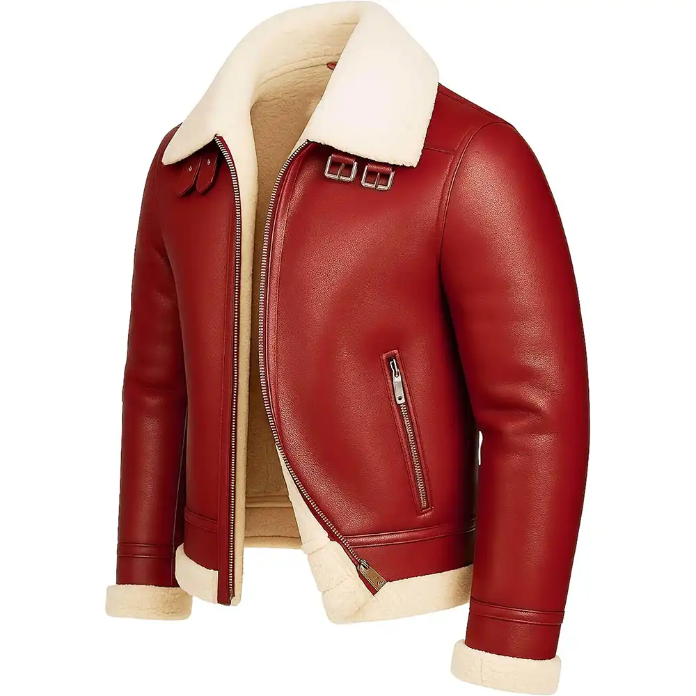 Santa Red Black Faux Shearling Jacket - Image 5