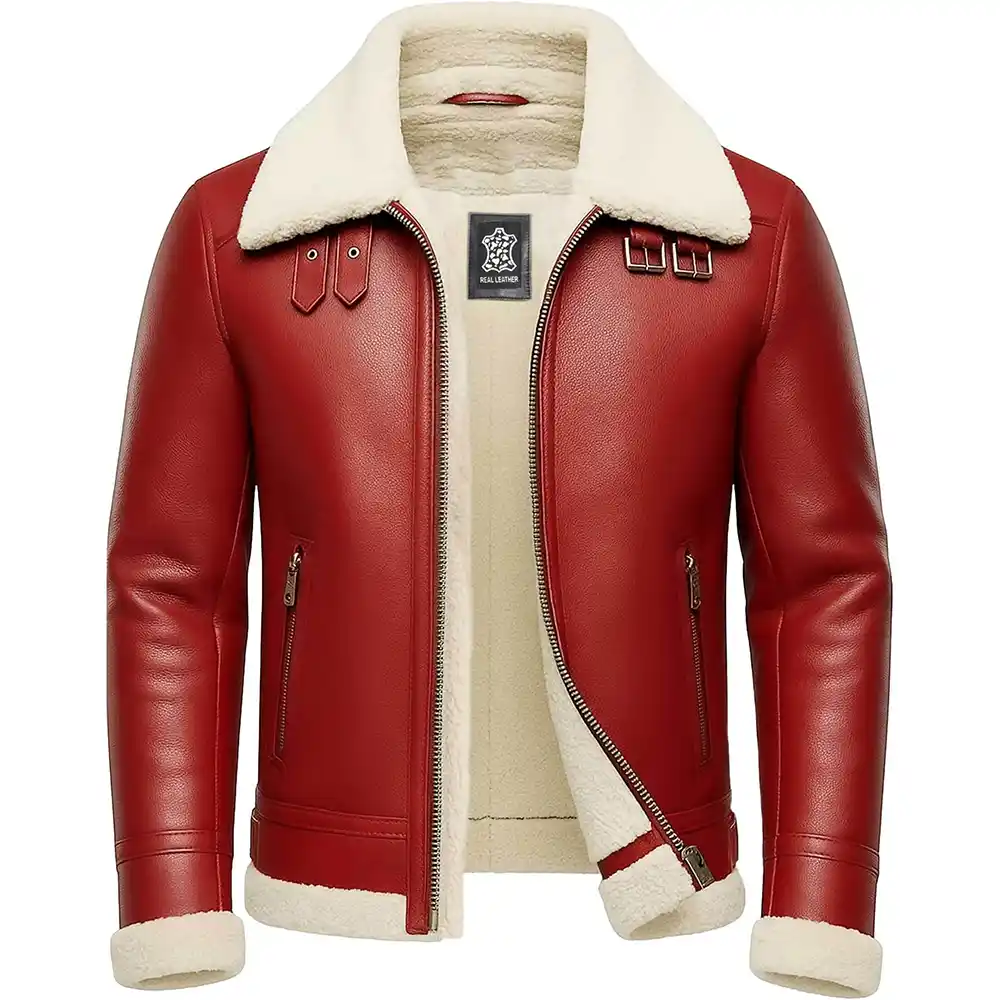 Santa Red Black Faux Shearling Jacket - Image 4