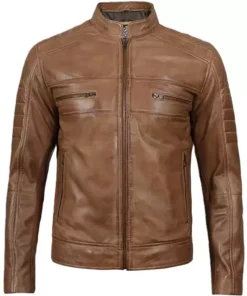 Camel Leather Biker Jacket