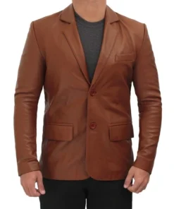 Cognac Leather Blazer