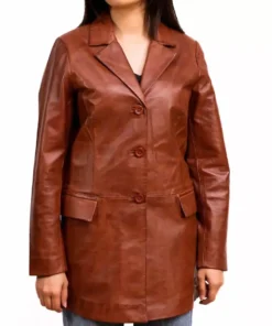Cognac Leather Coat Womens