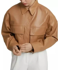 Cropped Brown Leather Jacket