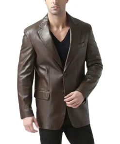 Dark Brown Leather Blazer For Mens