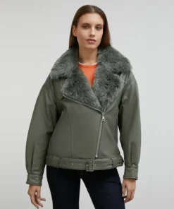 Olive Green Faux Fur Jacket