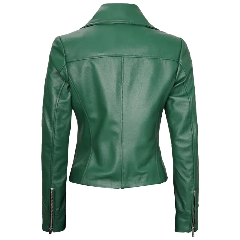 Green Leather Biker Jacket For Womens - Image 2