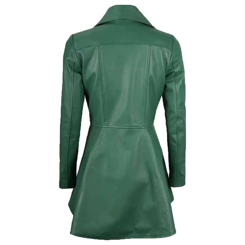 Womens Green Peplum Leather Jacket - Image 2