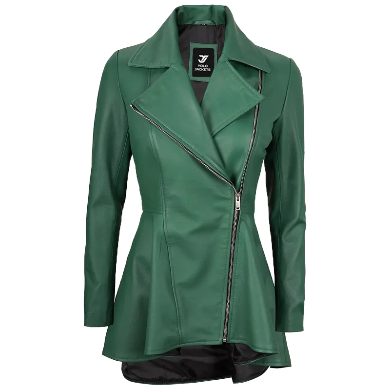 Womens Green Peplum Leather Jacket