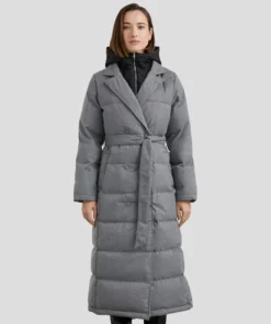 Grey Puffer Coat 7/8 Length With Black Hood