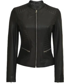 Ladies Black Leather Moto Jacket