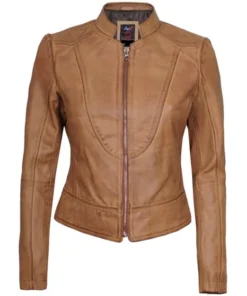 Ladies Camel Leather Jacket