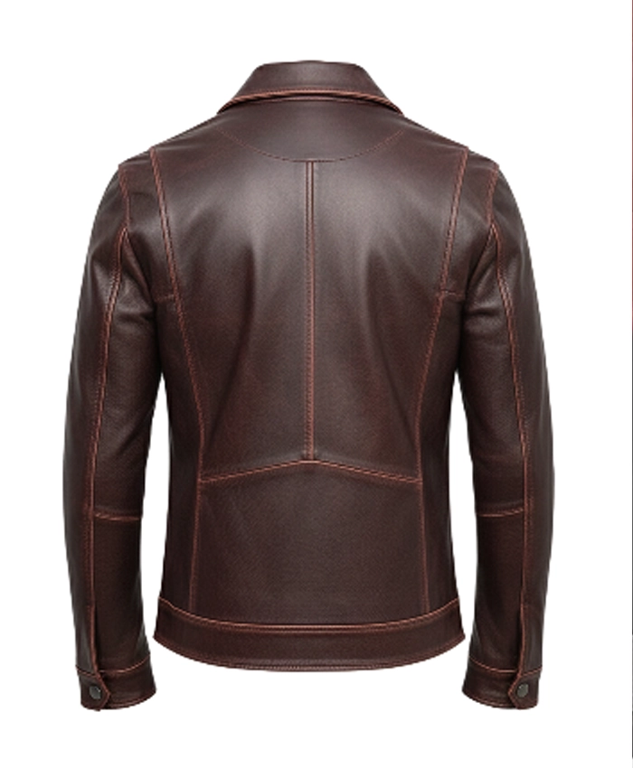 Mens Lambskin Maroon Distressed Leather Jacket - Image 3