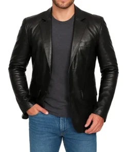 Black Mens Leather Blazer Jacket