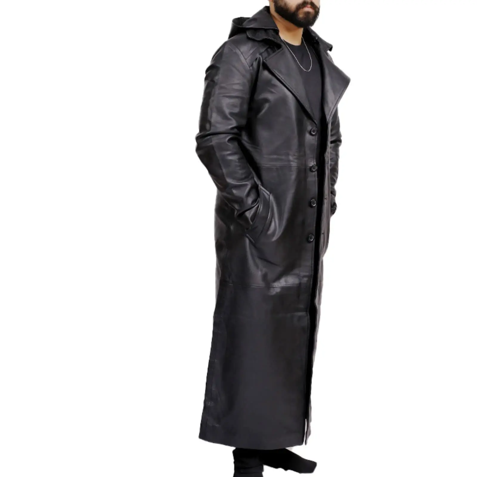 Long Black Coat With Hood - Image 3