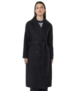 Womens Double Breasted Belted Long Coat