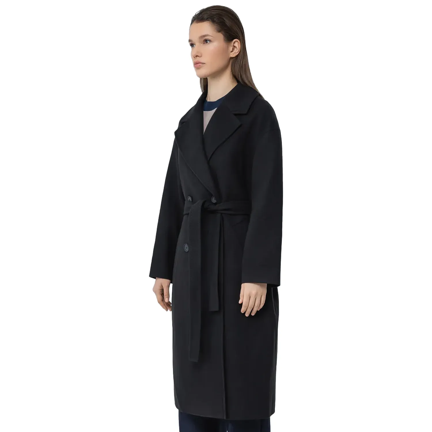 Womens Double Breasted Belted Long Coat - Image 3