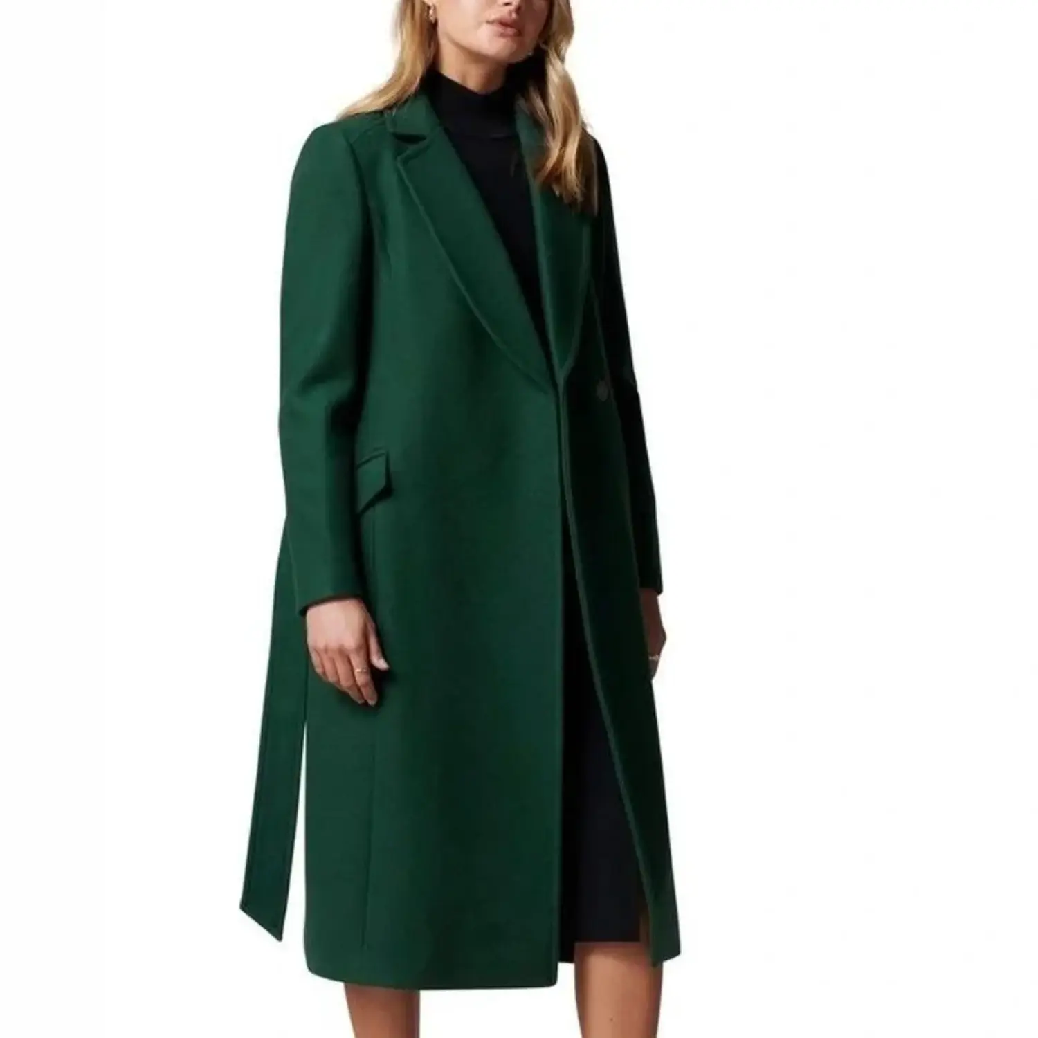 Long Green Wool Coat For Womens - Image 3