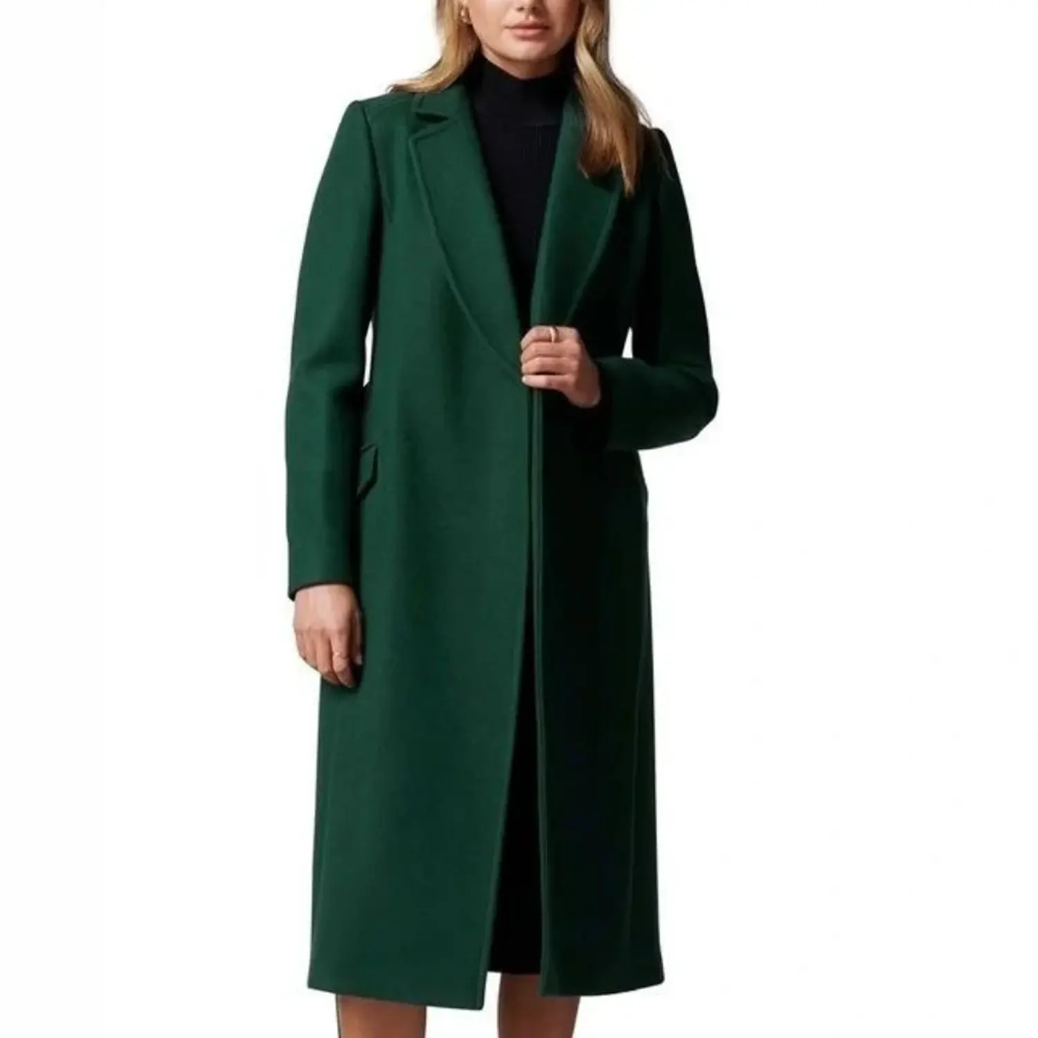 Long Green Wool Coat For Womens