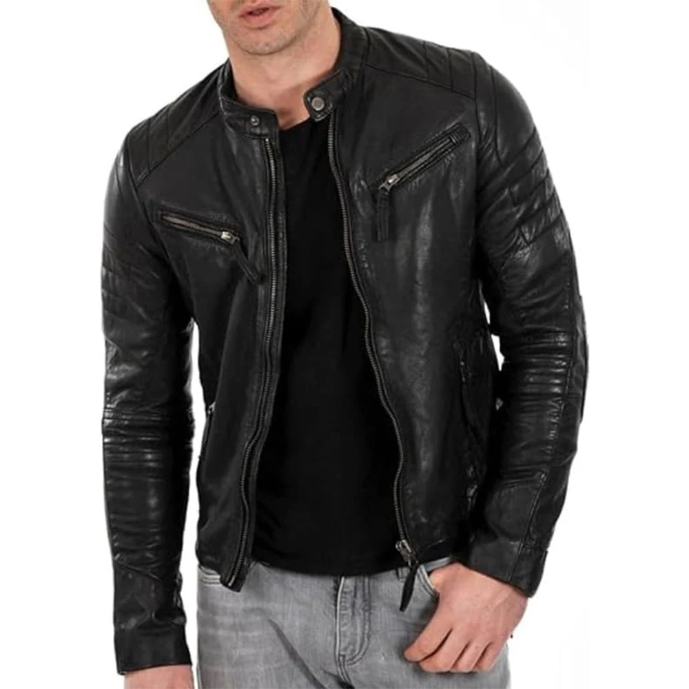 Men's Quilted Black Leather Jacket