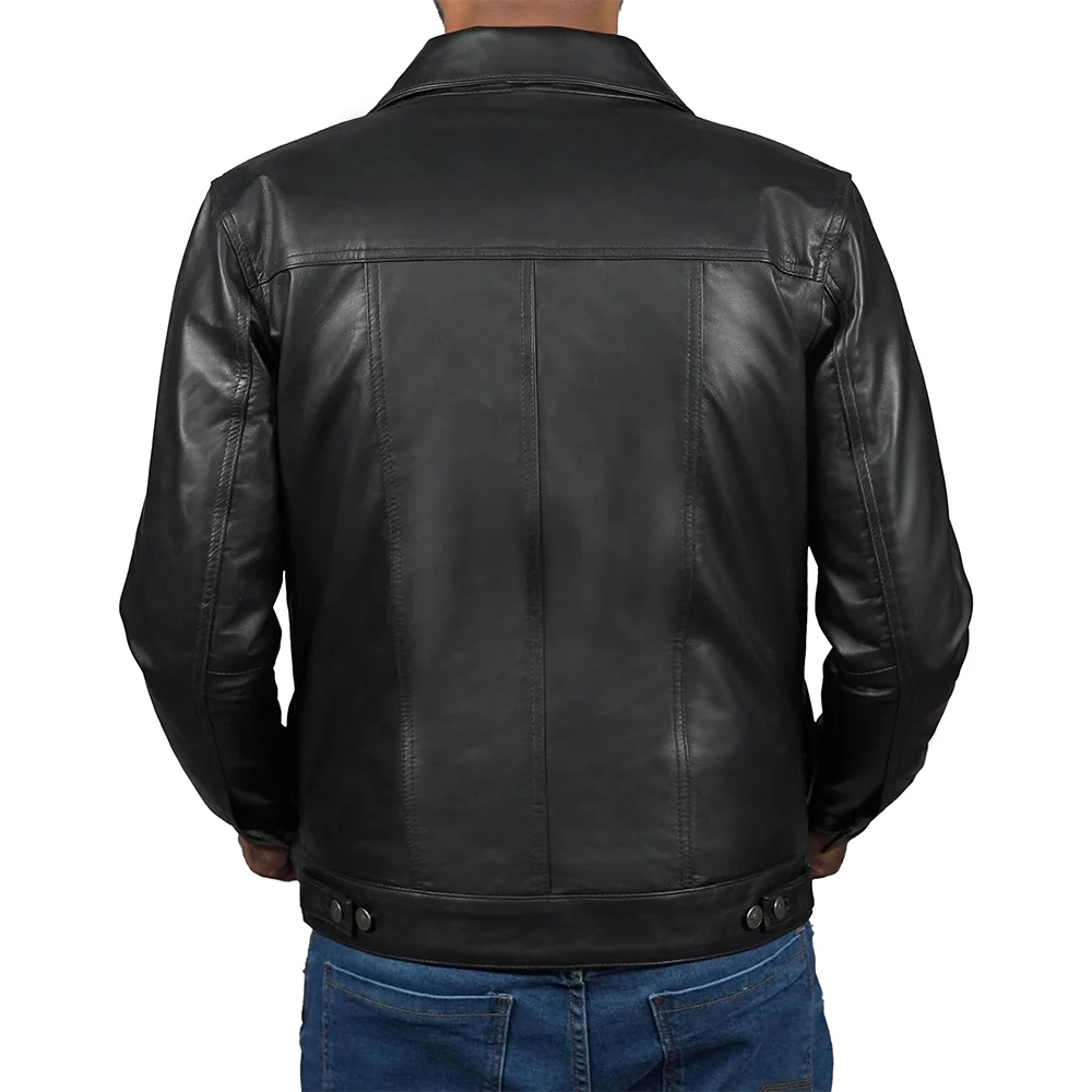 Mens-Black-Lambskin-Leather-Trucker-Jacket-Back.webp