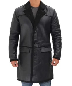 Mens Black Leather Coat With Fur Collar