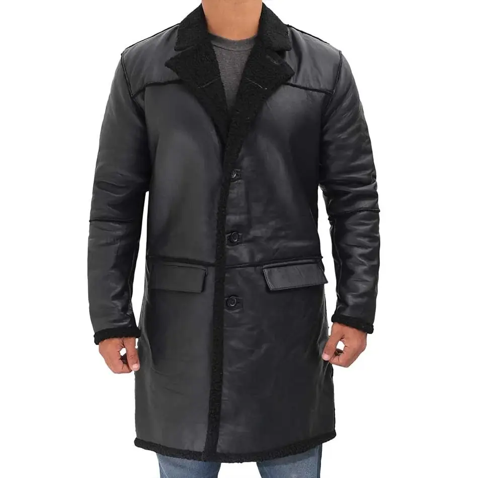 Mens Black Leather Coat With Fur Collar