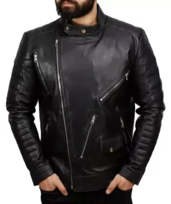 Mens Black Leather Motorcycle Jacket