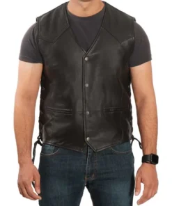 Mens Black Leather Vest