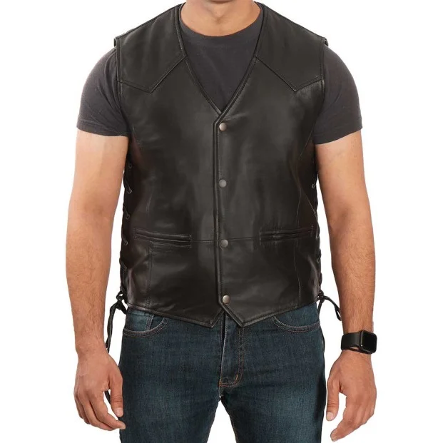 Mens Black Leather Vest