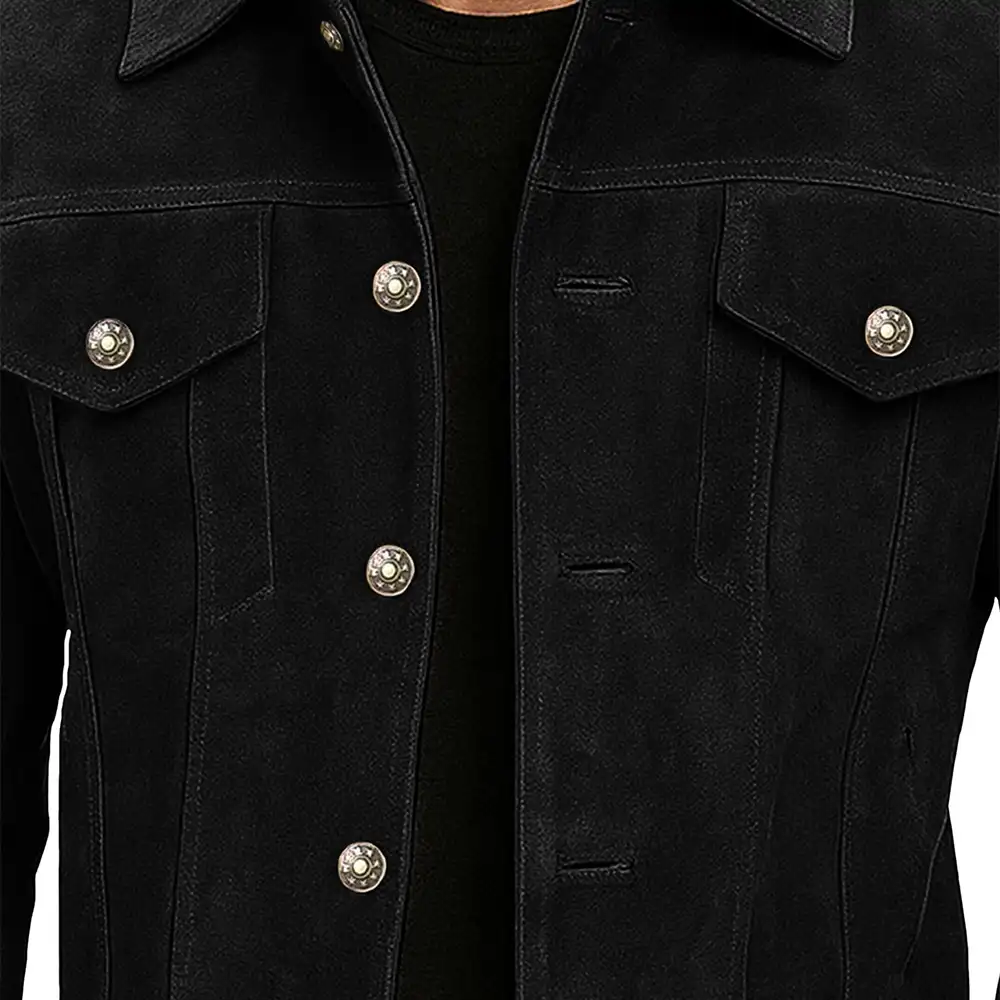 Men's Suede Leather Trucker Jacket - Image 4