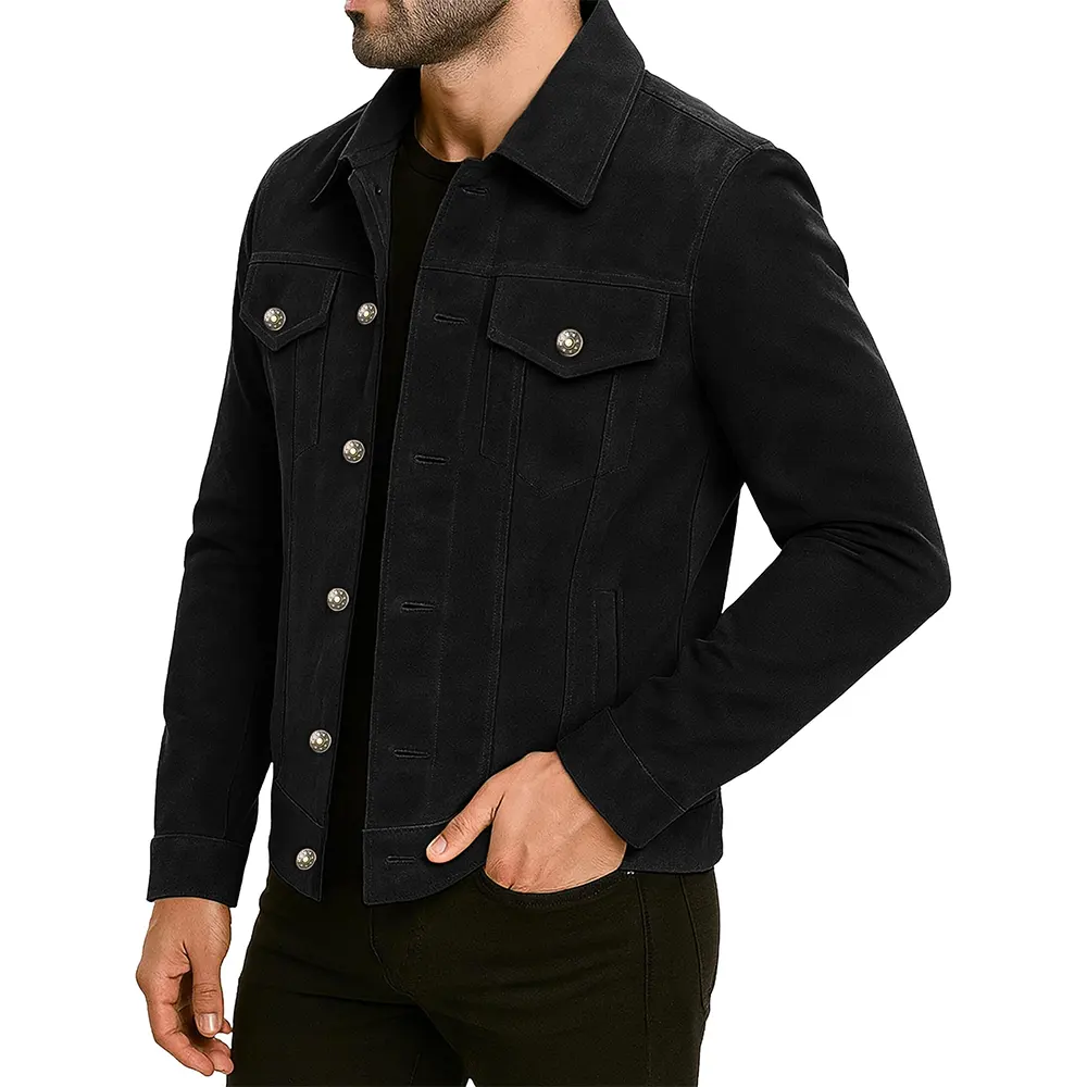 Men's Suede Leather Trucker Jacket - Image 3