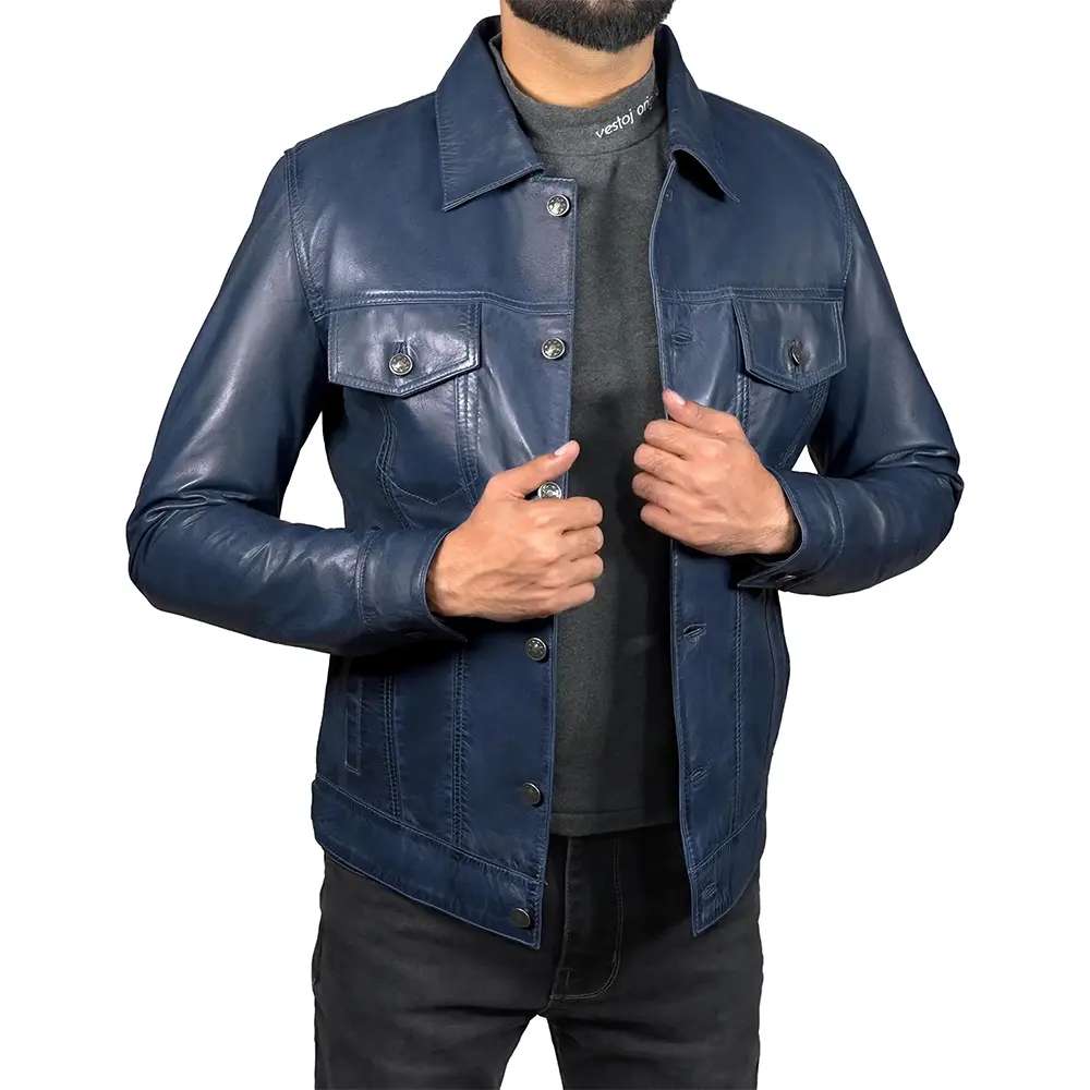 Mens-Blue-Lambskin-Leather-Trucker-Jacket-Front.webp