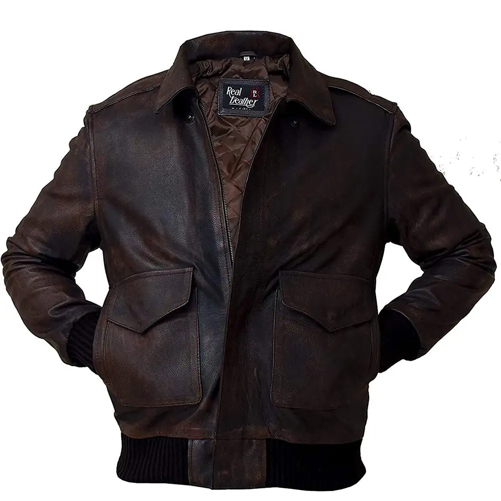 Men’s Brown A2 Aviator WWII Leather Bomber Jacket - Image 2