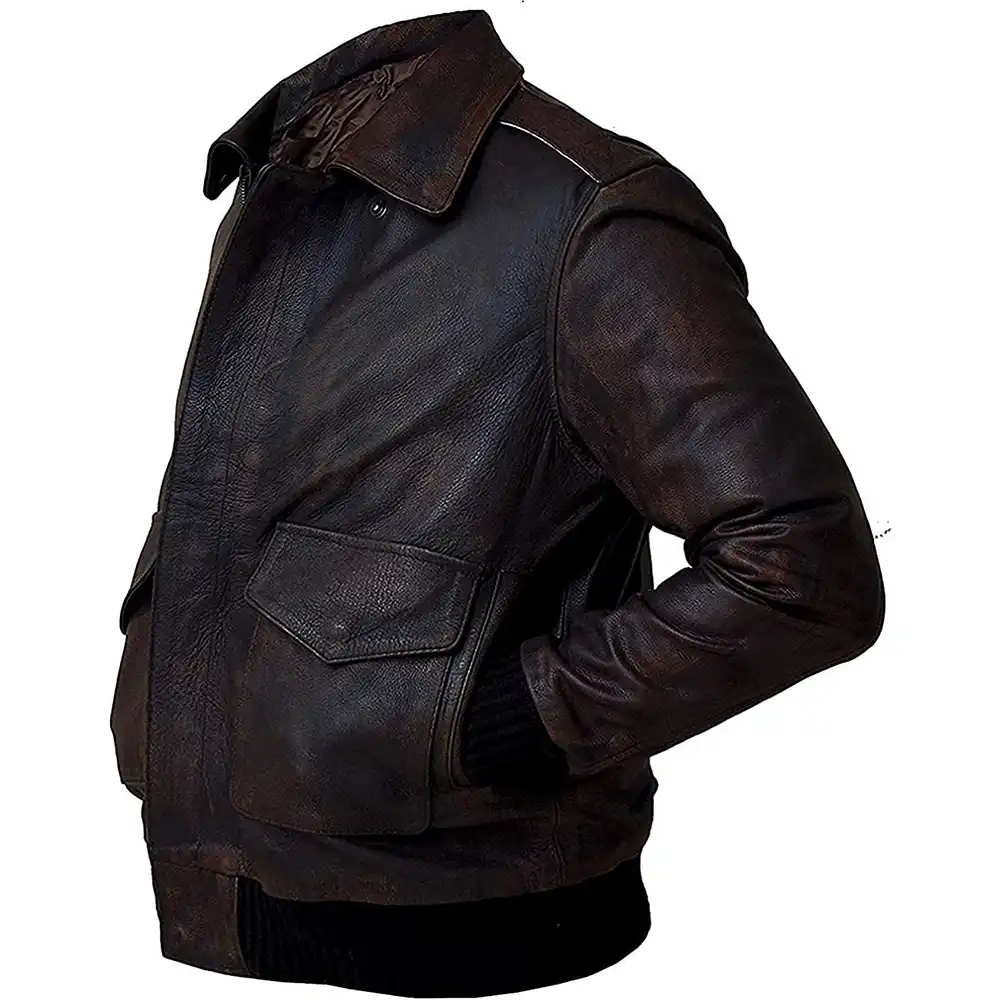 Men’s Brown A2 Aviator WWII Leather Bomber Jacket - Image 3