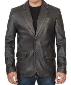 Mens Brown Leather Blazer