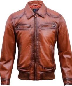 Men's Vintage Brown Leather Bomber Jacket