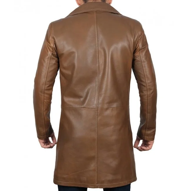 Men's Brown Leather Coat - Image 2