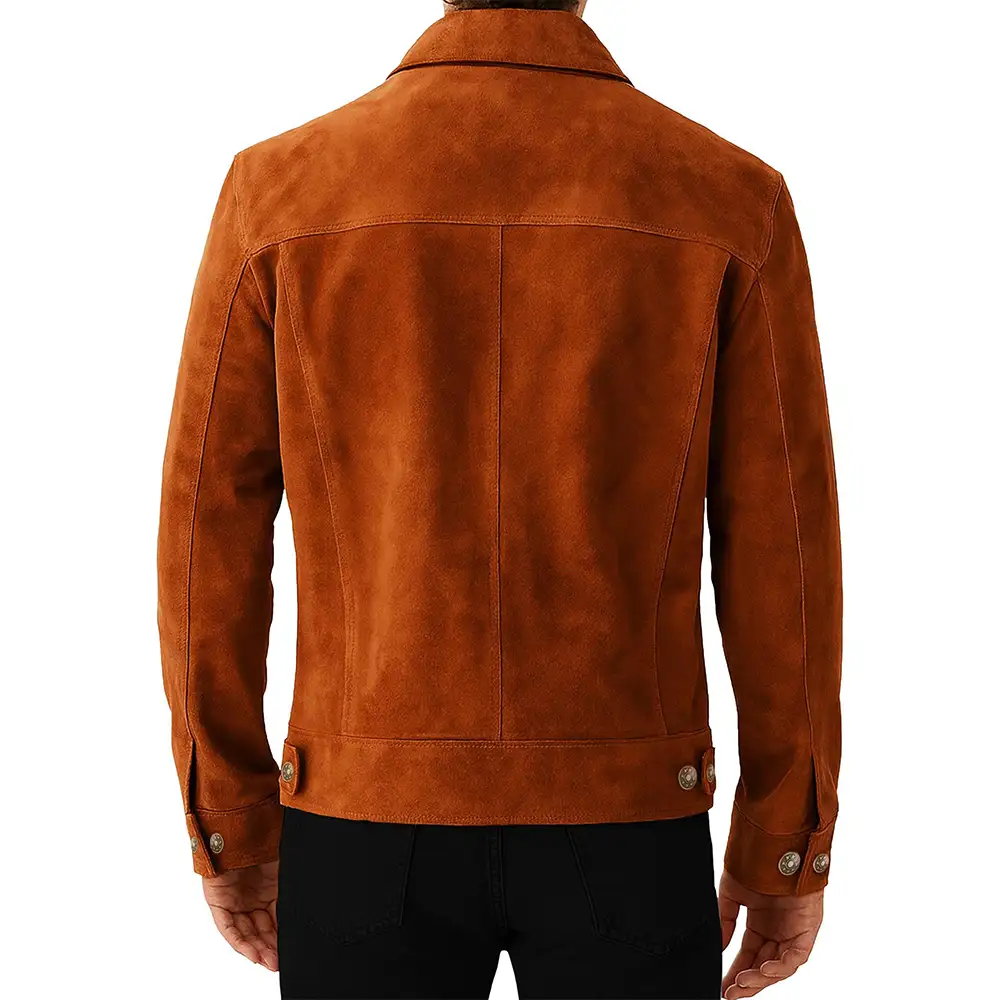 Men's Suede Leather Trucker Jacket - Image 12