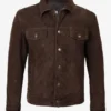 Mens-Dark-Brown-Real-Suede-Trucker-Style-Jacket-front.webp