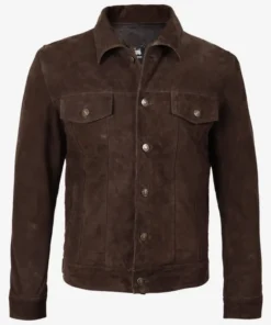 Mens-Dark-Brown-Real-Suede-Trucker-Style-Jacket-front.webp