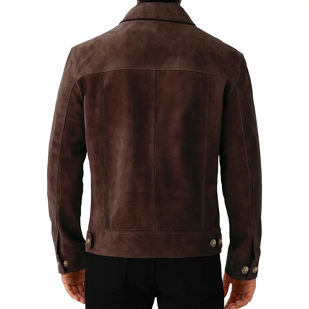 Men's Suede Leather Trucker Jacket - Image 10