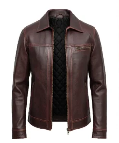 Mens Lambskin Maroon Distressed Leather Jacket