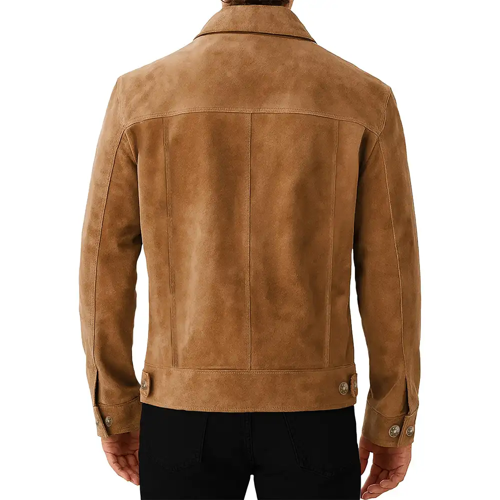 Men's Suede Leather Trucker Jacket - Image 8