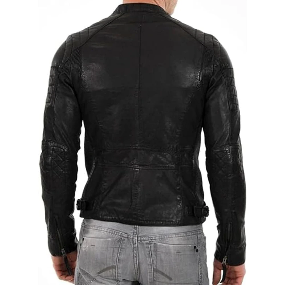 Men's Quilted Black Leather Jacket - Image 2