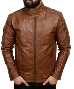 Mens Quilted Leather Motorcycle Jacket
