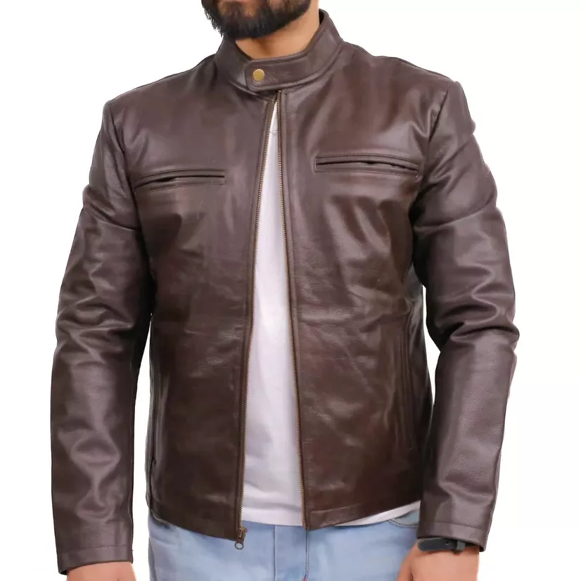 Mens Real Leather Biker Jacket - Image 3