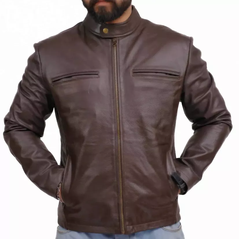 Mens Real Leather Biker Jacket