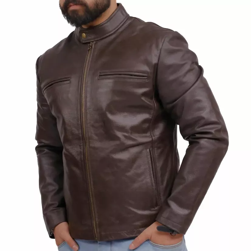 Mens Real Leather Biker Jacket - Image 4